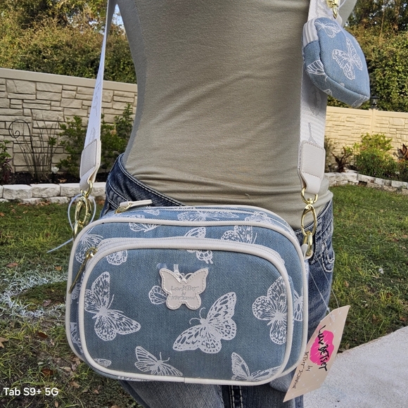 Betsey Johnson Handbags - NWT DENIM w/ WHITE BUTTERFLIES LUV BETSEY CROSSBODY w/NYLON STRAP
